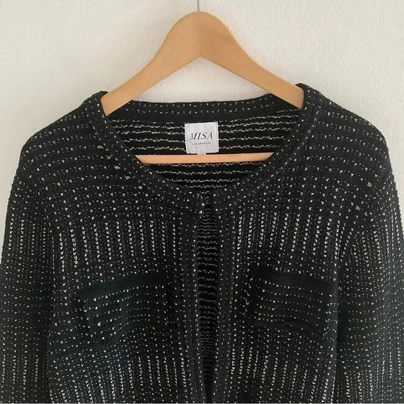 MISA Los Angeles Cardigan Knit Black Gold Sz M - Picture 2 of 7
